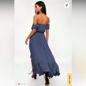 Natalia Denim Blue Off-the-Shoulder High-Low Dress